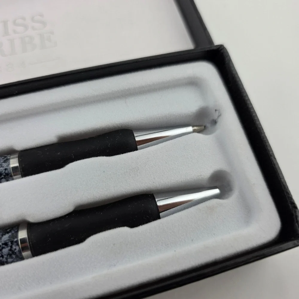 Swiss Scribe Ballpoint Pen Pencil Set of 2 2-Pack Gift Boxed Granite GOOD Desk